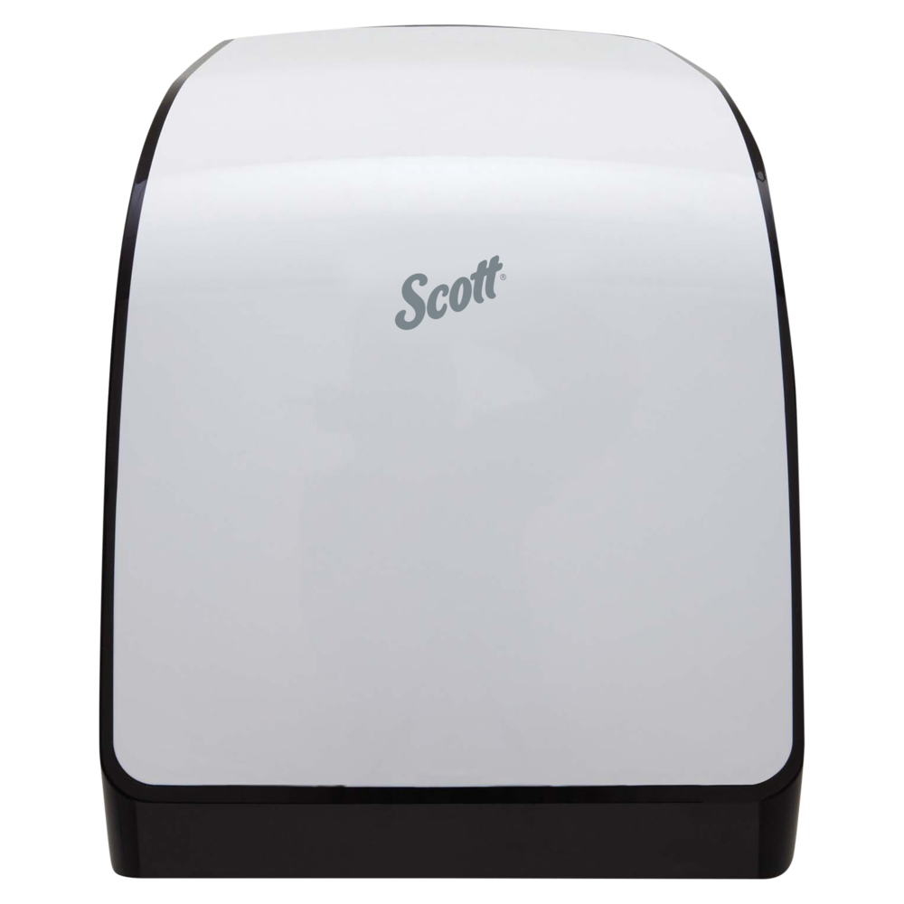 Distributrice manuelle pour essuie-mains en rouleau dur de Scott Pro (29735), pour rouleaux d’essuie-mains à mandrin vert, conception personnalisable, blanche, 12,66 po x 16,44 po x 9,18 po - 29735