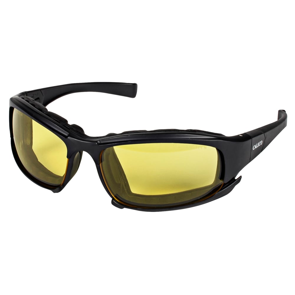 KleenGuard™ V50 Calico™ Safety Glasses (25674), with KleenVision™ Anti-Fog Coating, Amber (Yellow) Lenses, Black Frame, Unisex for Men and Women (Qty 12) - 25674