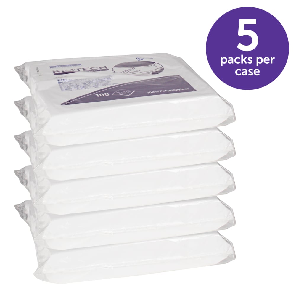 Kimtech™ W4 Dry Cleanroom Wipes (33330), Double Bag, White, 12"x12" Disposable Wipes, (100 Wipes/Pack, 5 Packs/ Case, 500 Wipes/Case) - 33330