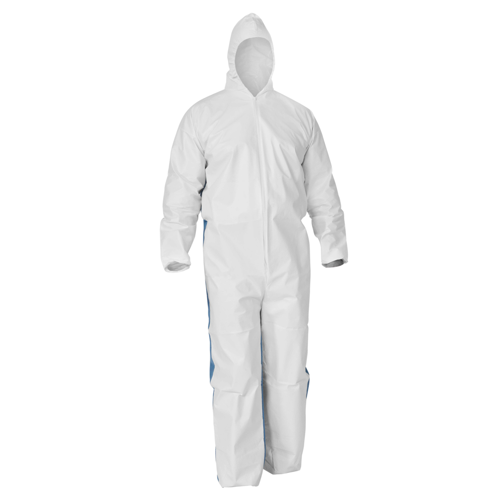 KleenGuard™ A40 Liquid & Particle Protection Coveralls (37164) with Blue Breathable Back, Zipper Front, Hood, Elastic Wrists & Ankles EWA, White, 2XL (Qty 25) - 37164