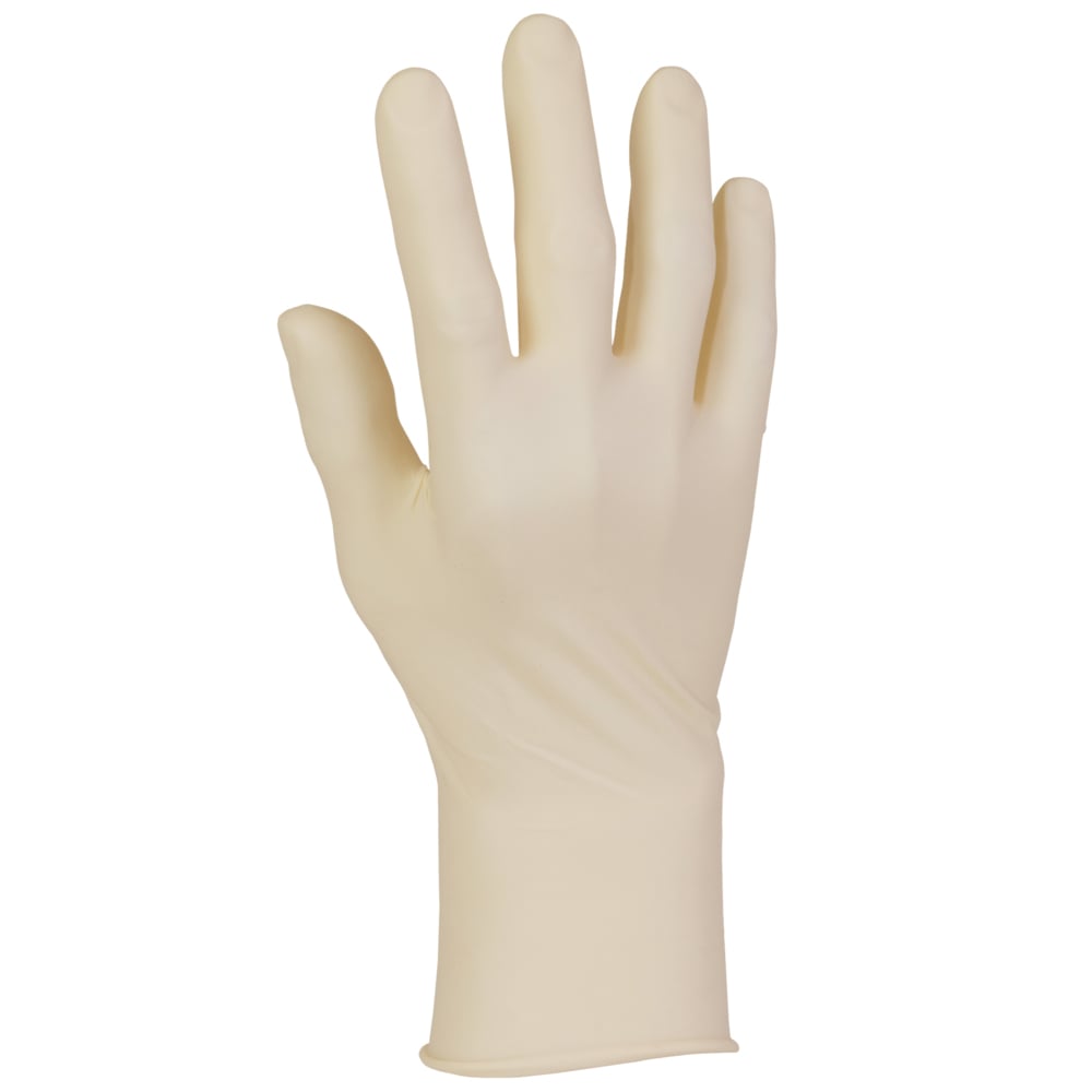 Gants d’examen en latex confortables de Kimberly-Clark (43436), 5 mil, ambidextres, 9,5 po, TTG, couleur naturelle, 90/boîte, 10 boîtes, 900 gants/caisse - 43436