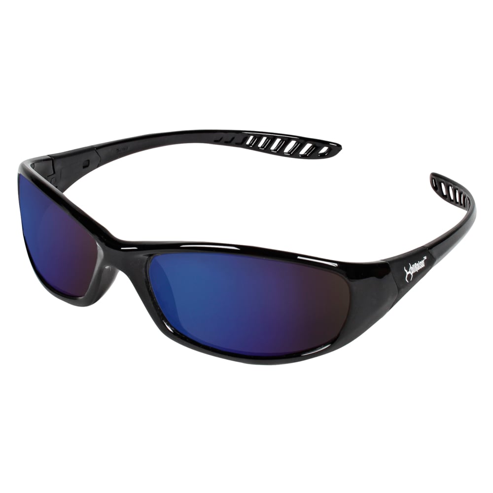 KleenGuard™ V40 Hellraiser™ Safety Glasses (20543), with Mirror Coating, Blue Lenses, Black Frame, Unisex for Men and Women (Qty 12) - 20543