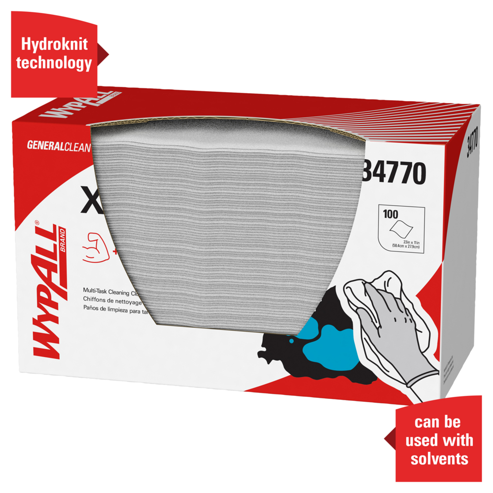 WypAll® General Clean X60 Multi-Task Cleaning Cloths (34770), Quarterfold Washcloths, White, 100 Sheets / Pack, 9 Packs / Case, 900 Washcloths / Case - 34770