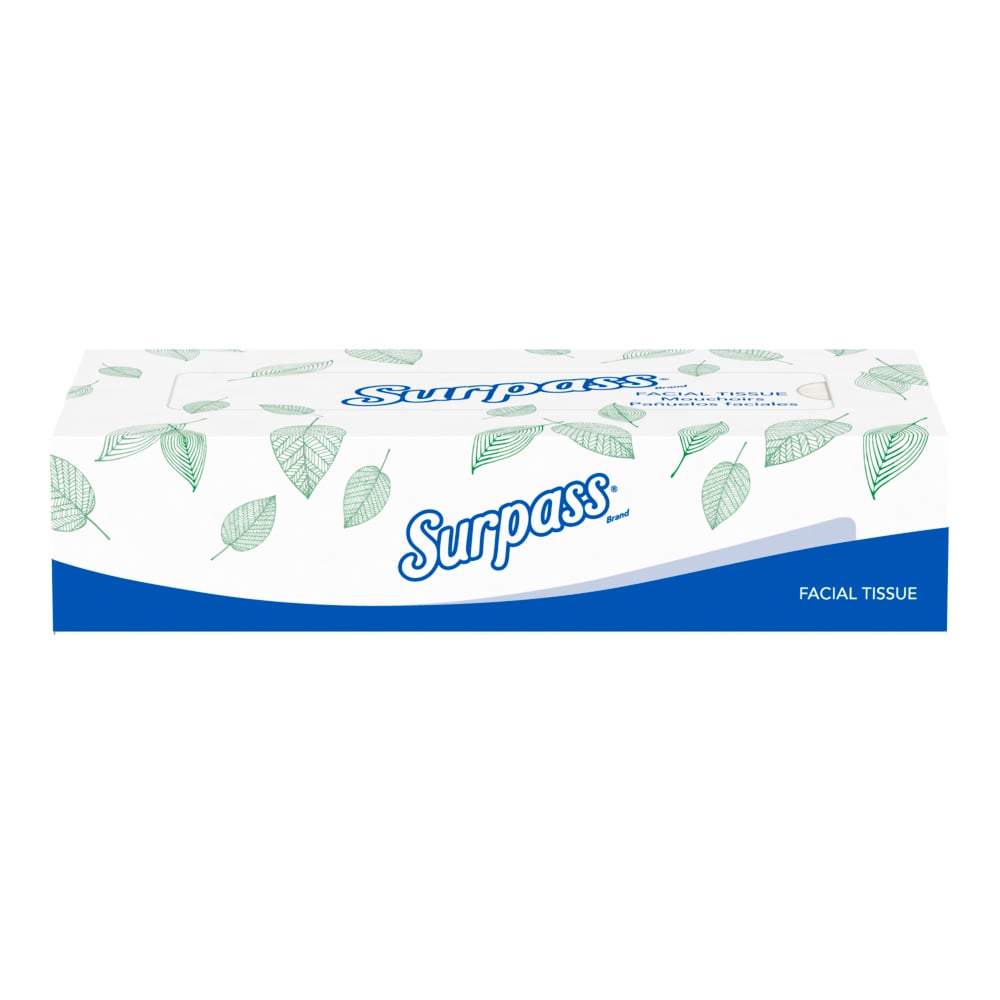 Boîte plate de mouchoirs Surpass (21390), 2 épaisseurs, blancs, non parfumés, 125 mouchoirs/boîte, 60 boîtes/grande caisse - 21390
