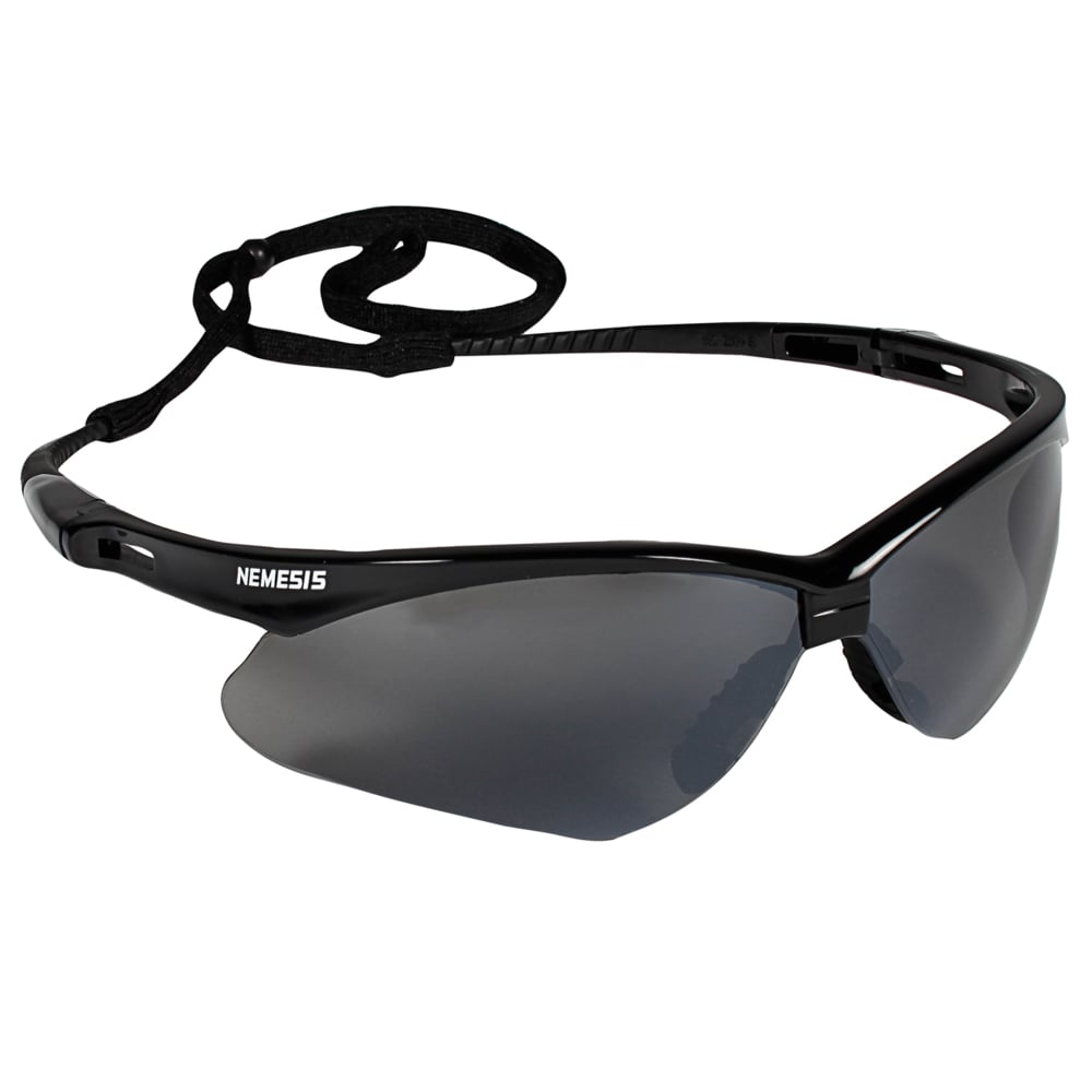 KleenGuard™ V30 Nemesis™ Safety Glasses (25688), with Mirror Coating, Smoke Lenses, Black Frame, Unisex Sunglasses for Men and Women (Qty 12) - 25688