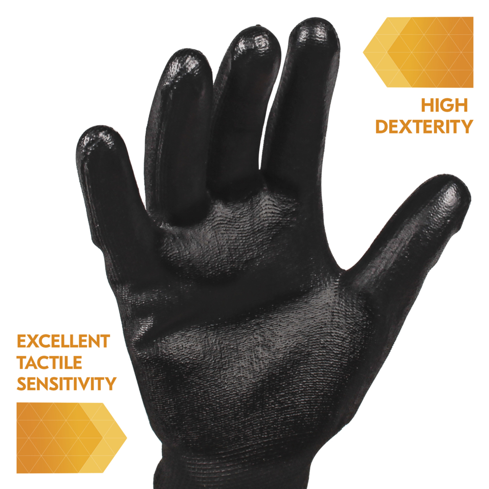 KleenGuard™ G40 Polyurethane Coated Gloves (37725), Large, High Dexterity, Black, 6 Pairs for Vending Bag, 10 Bags / Case - 37725