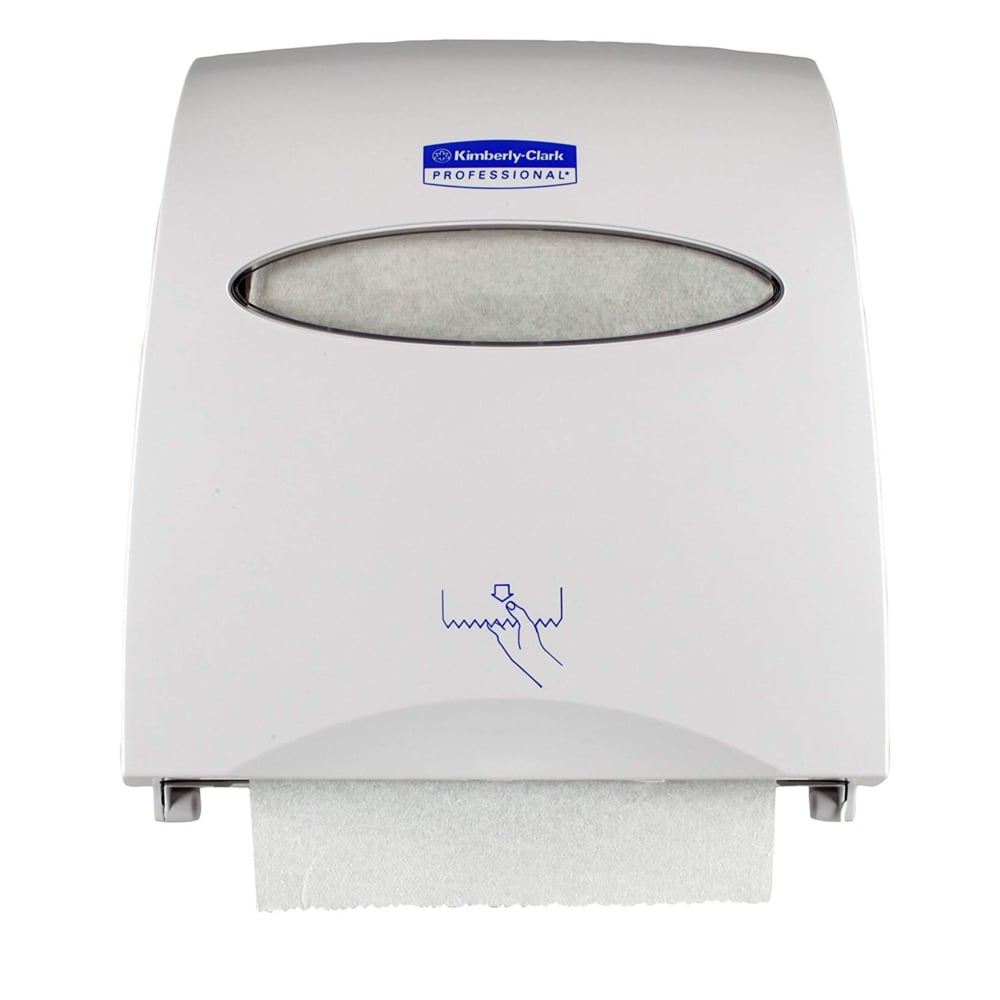 Kimberly-Clark Professional™ Sanitouch Manual Hard Roll Towel Dispenser (09991), White, for 1.5" Core Roll Towels, 12.63" x 16.13" x 10.2" (Qty 1) - 09991