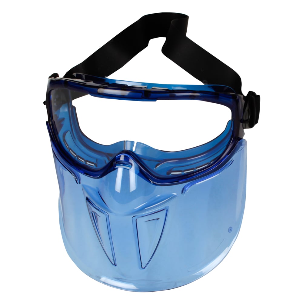 Lunettes-masque de sécurité « The Shield » avec écran facial KleenGuard V90 (18629), verres transparents antibuée avec monture bleue, 6 paires/paquet - 18629