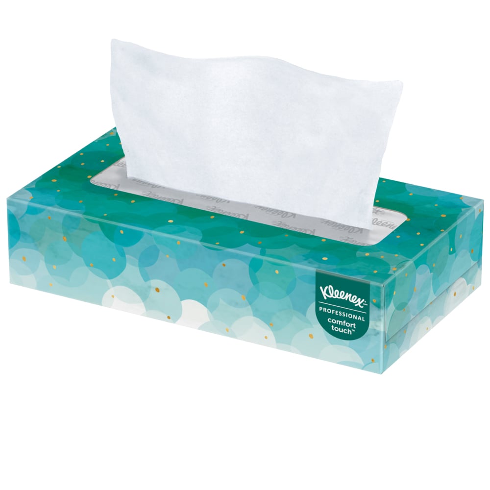 Mouchoirs Kleenex professionnels pour entreprise (13216), boîtes de mouchoirs plates, 60 boîtes/caisse, 100 mouchoirs/boîte - 13216