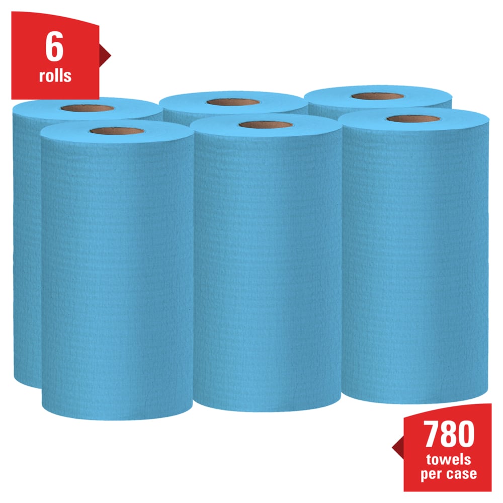 WypAll® GeneralClean™ X60 Multi-Task Cleaning Cloths (35431), Small Roll, Strong and Absorbent Towels, Blue (130 Sheets/Roll, 6 Rolls/Case, 780 Sheets/Case) - 35431