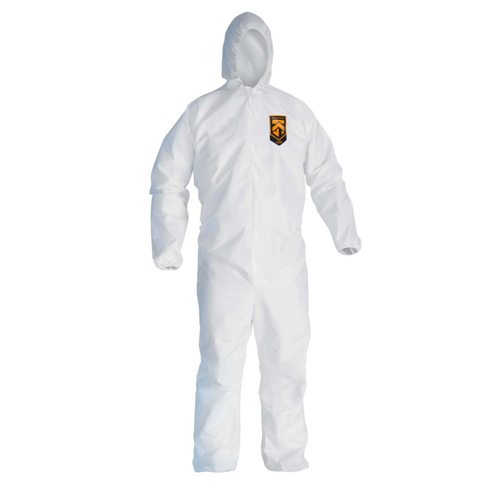 KleenGuard™ A10 Light Duty Coveralls (12230), Zip Front, Elastic Wrists, Hood, Breathable Material, White, 4XL, 25 / Case - 12230