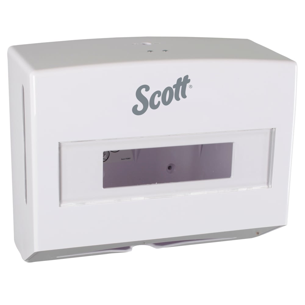 Distributrice d’essuie-mains pliés Scott® Scottfold™ (09214), blanche, 27,31 cm x 22,86 cm x 12,07 cm (10,75 po x 9,0 po x 4,75 po) (qté 1);Distributrice d’essuie-mains en papier compacte Scottfold de Scott (09214), petite distributrice d’essuie-mains, blanche - 09214