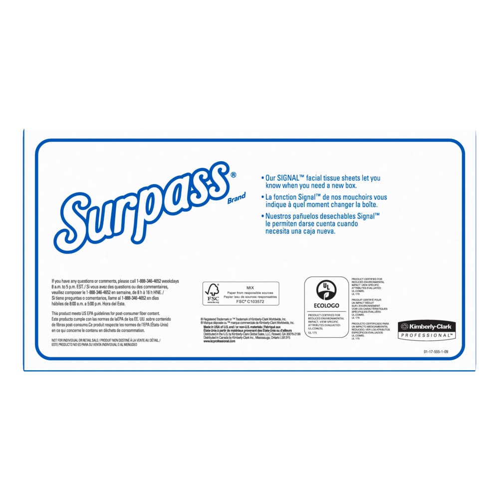 Surpass® Facial Tissue (21340), 2-Ply, White, Ecologo, Flat Facial Tissue Boxes for Business (100 Tissues/Box, 30 Boxes/Case, 3,000 Tissues/Case) - 21340