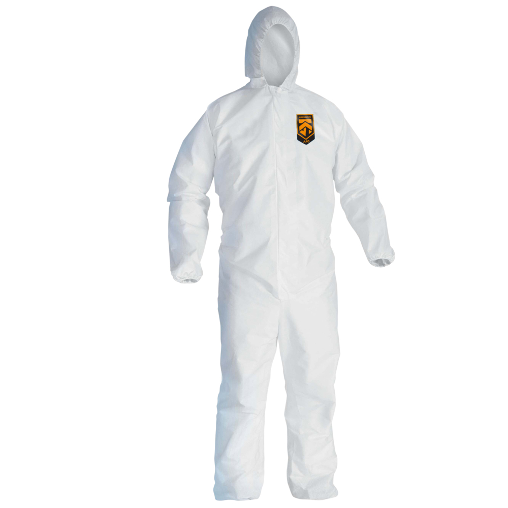 KleenGuard™ A40 Liquid & Particle Protection Coveralls (44323), Zipper Front, Elastic Wrists, Ankles & Hood, White, Large (Qty 25) - 44323