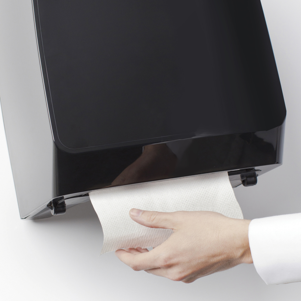 Distributrice manuelle pour essuie-mains en rouleau dur de Scott Pro (29734), pour rouleaux d’essuie-mains à mandrin vert, conception personnalisable, noire, 12,66 po x 16,44 po x 9,18 po - 29734
