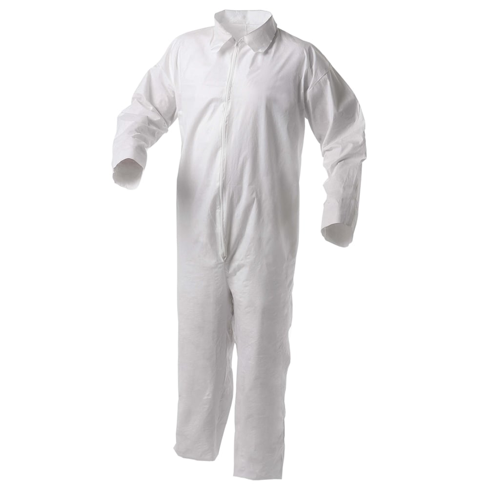 KleenGuard™ A35 Disposable Coveralls (38917), Liquid and Particle Protection, Zip Front, Open Wrists & Ankles, White, Medium, 25 Garments / Case - 38917