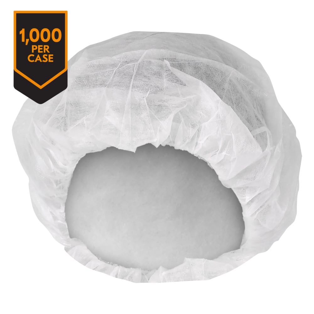 KleenGuard™ A10 Bouffant Caps (36860), Breathable Material, White, Large (24"), (10 Packs, 100 Covers/Pack, 1,000 Covers/Case) - 36860