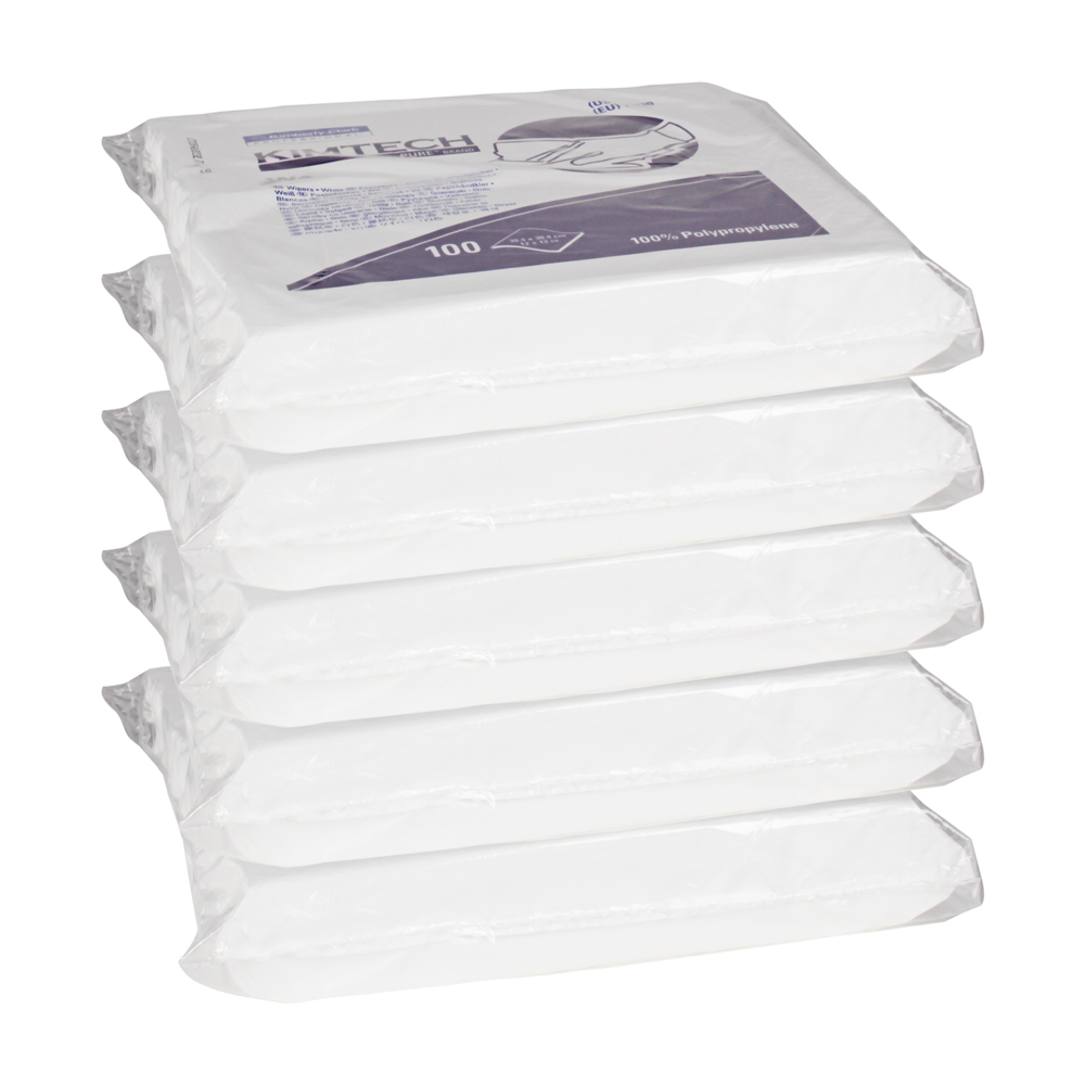 Essuie-tout pour tâches essentielles Kimtech W4 (33330), antistatique, emballage double, blancs jetables, 5 paquets de 100 lingettes/caisse (500 par caisse) - 33330