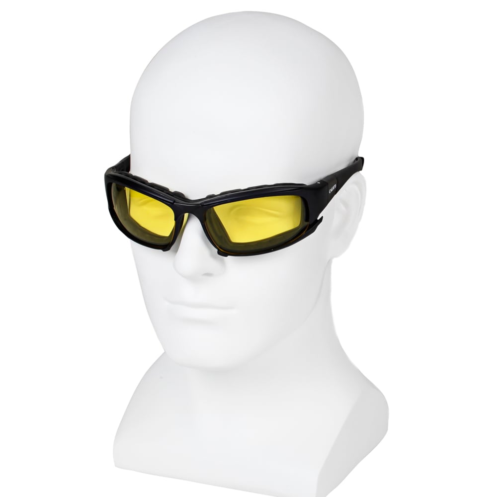 KleenGuard™ V50 Calico™ Safety Glasses (25674), with KleenVision™ Anti-Fog Coating, Amber (Yellow) Lenses, Black Frame, Unisex for Men and Women (Qty 12) - 25674