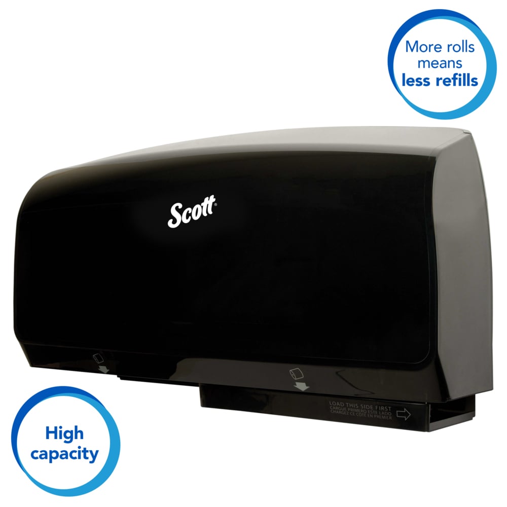 Scott® Pro Coreless Jumbo Roll Toilet Paper Dispenser (39731), Twin Roll, Black, 20.25" x 6.25" x 11.60" (Qty 1) - 39731