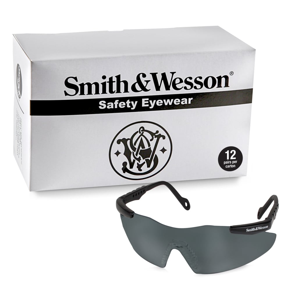 Smith & Wesson® Safety Glasses (19955), Magnum 3G Safety Eyewear, Smoke Anti-Fog Lenses with Black Frame, 12 Units / Case - 19955