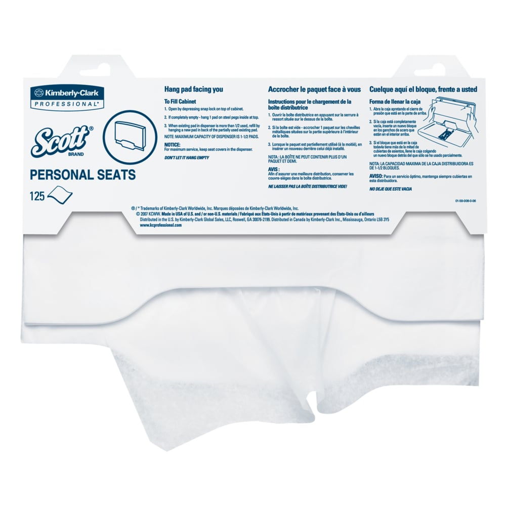 Scott® Pro™ Personal Seat Covers (07410), White (125 Sheets/Pack, 24 Packs/Case, 3,000 Sheets/Case) - 07410