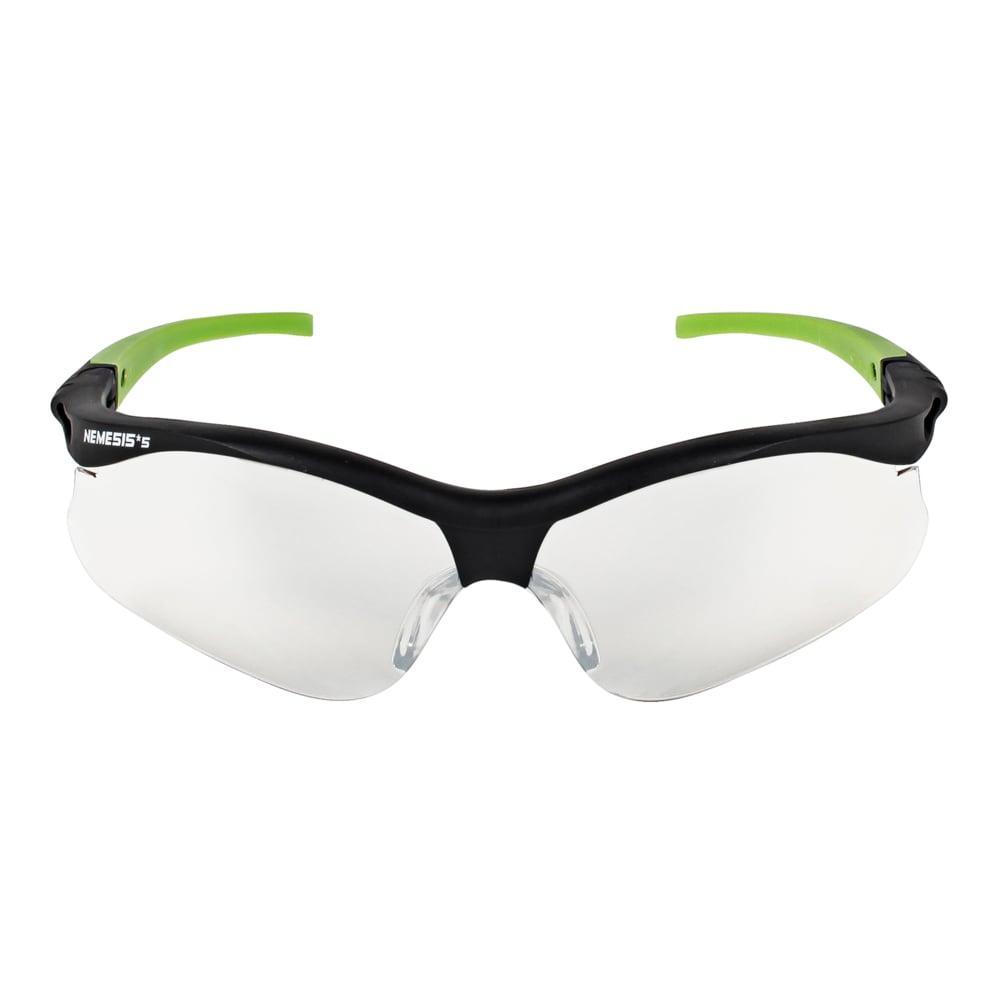 Petites lunettes de sécurité KleenGuard V30 Nemesis (38480), légères, verres intérieur/extérieur, monture noire avec embouts verts, 12 paires/caisse - 38480