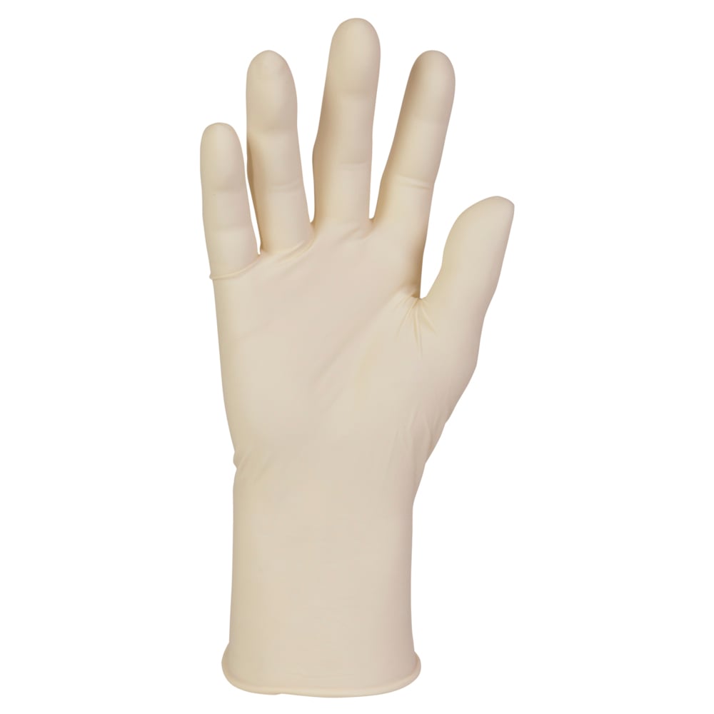 Gants d’examen en latex confortables de Kimberly-Clark (43436), 5 mil, ambidextres, 9,5 po, TTG, couleur naturelle, 90/boîte, 10 boîtes, 900 gants/caisse - 43436