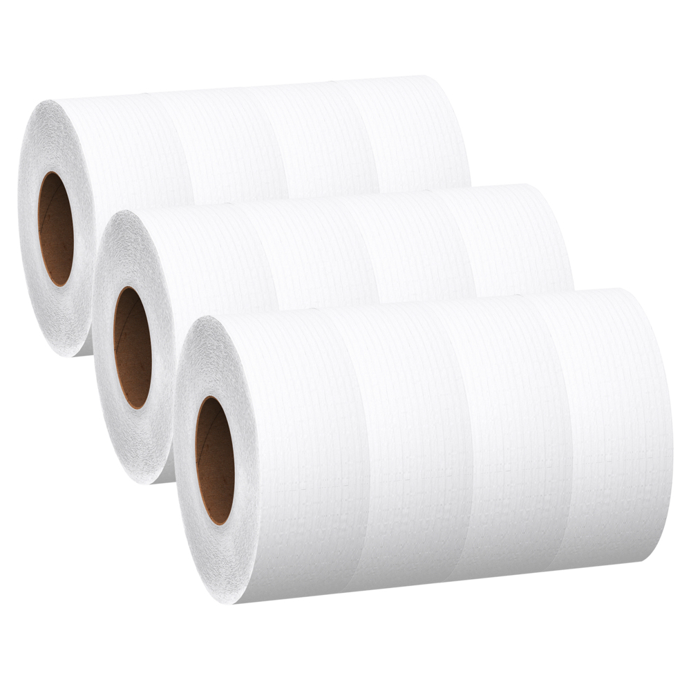 Papier hygiénique en rouleau géant Scott Essential (07304), papier hygiénique en rouleau géant à grande capacité, double épaisseur, blanc, 750 pi/rouleau, 12 rouleaux/boîte - 07304