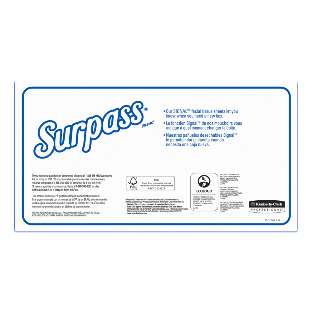 Surpass® Facial Tissue Flat Box (21390), 2-Ply, White, Unscented, 125 Tissues / Box, 60 Boxes / Big Case - 21390