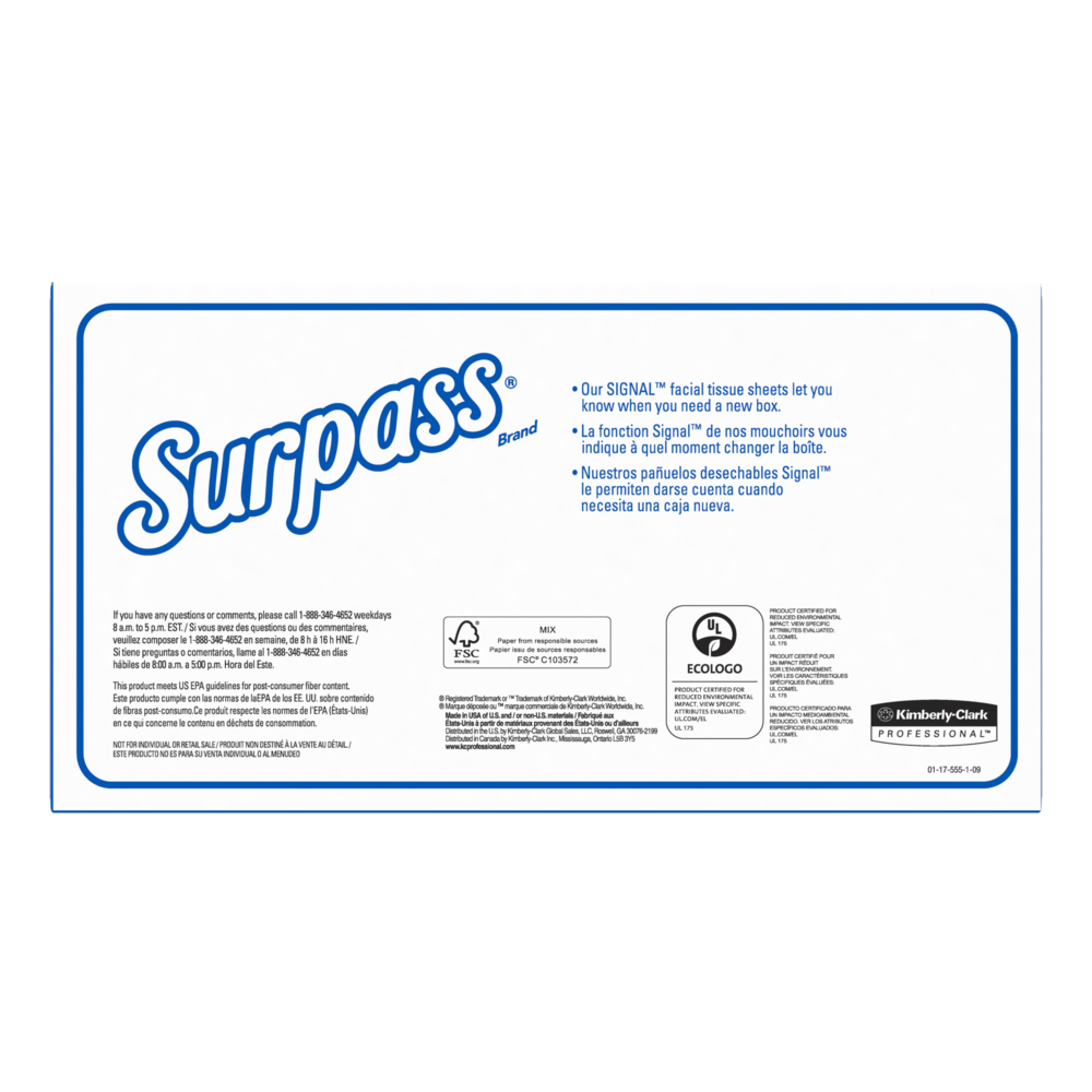 Surpass® Facial Tissue (21390), 2-Ply, White, Ecologo, Flat Facial Tissue Boxes for Business (125 Tissues/Box, 60 Boxes/Case, 7,500 Tissues/Case) - 21390