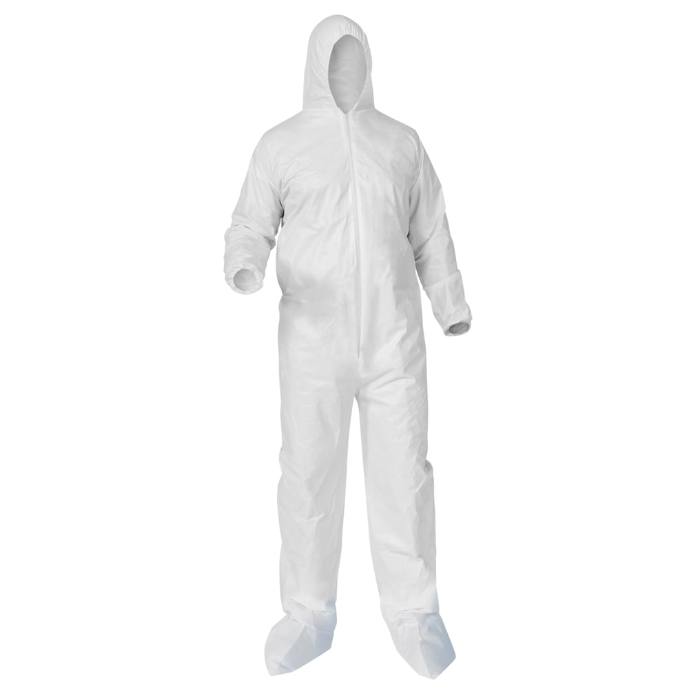 KleenGuard™ KGA35 Disposable Coveralls (38949), Liquid and Particle Protection, Zip Front, Elastic Wrists, Hood & Boots, White, Large (Qty 25) - 38949