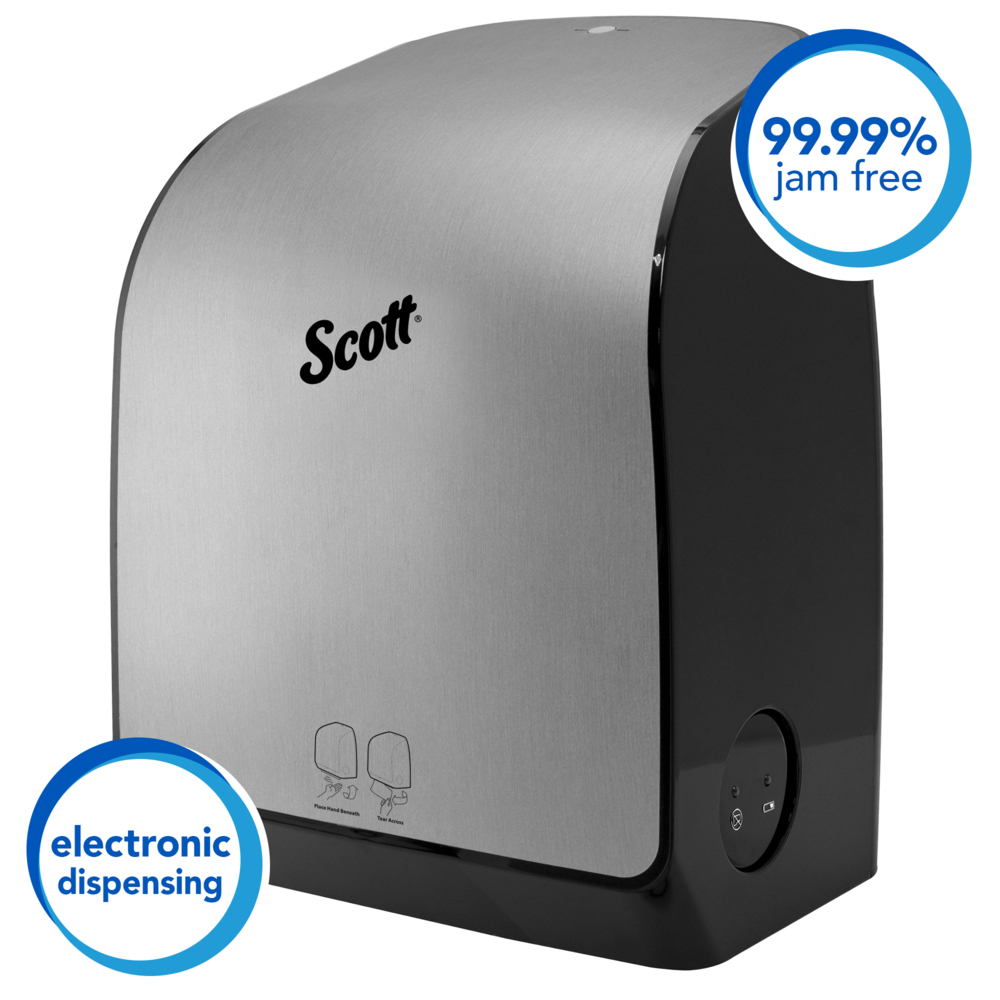 Scott® Pro Automatic Hard Roll Towel Dispenser (35614), Stainless, for Grey Core Scott® Pro Roll Towels, 12.66" x 16.44" x 9.18" (Qty 1) - 35614