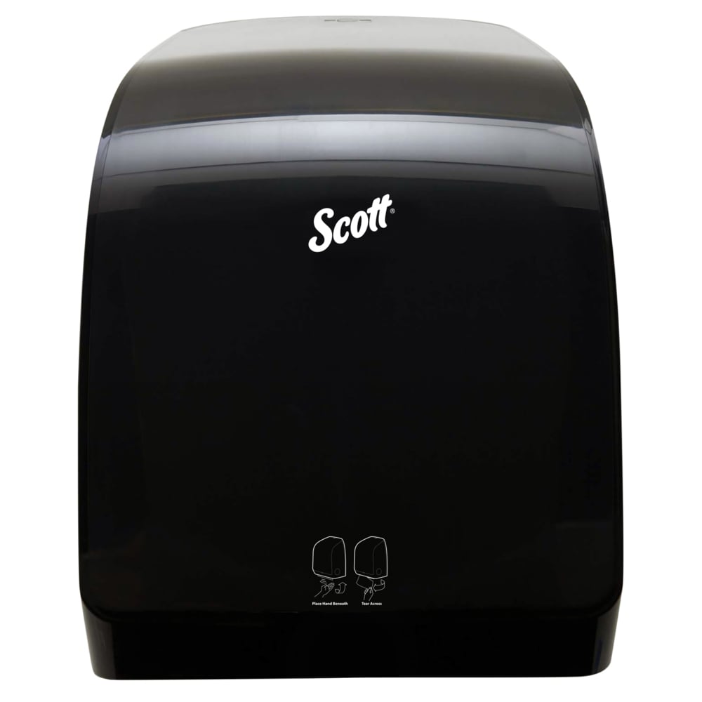 Distributrice d’essuie-mains en rouleau dur électronique Scott Pro (pour essuie-mains en rouleau Scott Pro avec mandrin bleu), 12,66 po x 16,44 po x 9,18 po, fumée/noire, 1/caisse - 34348