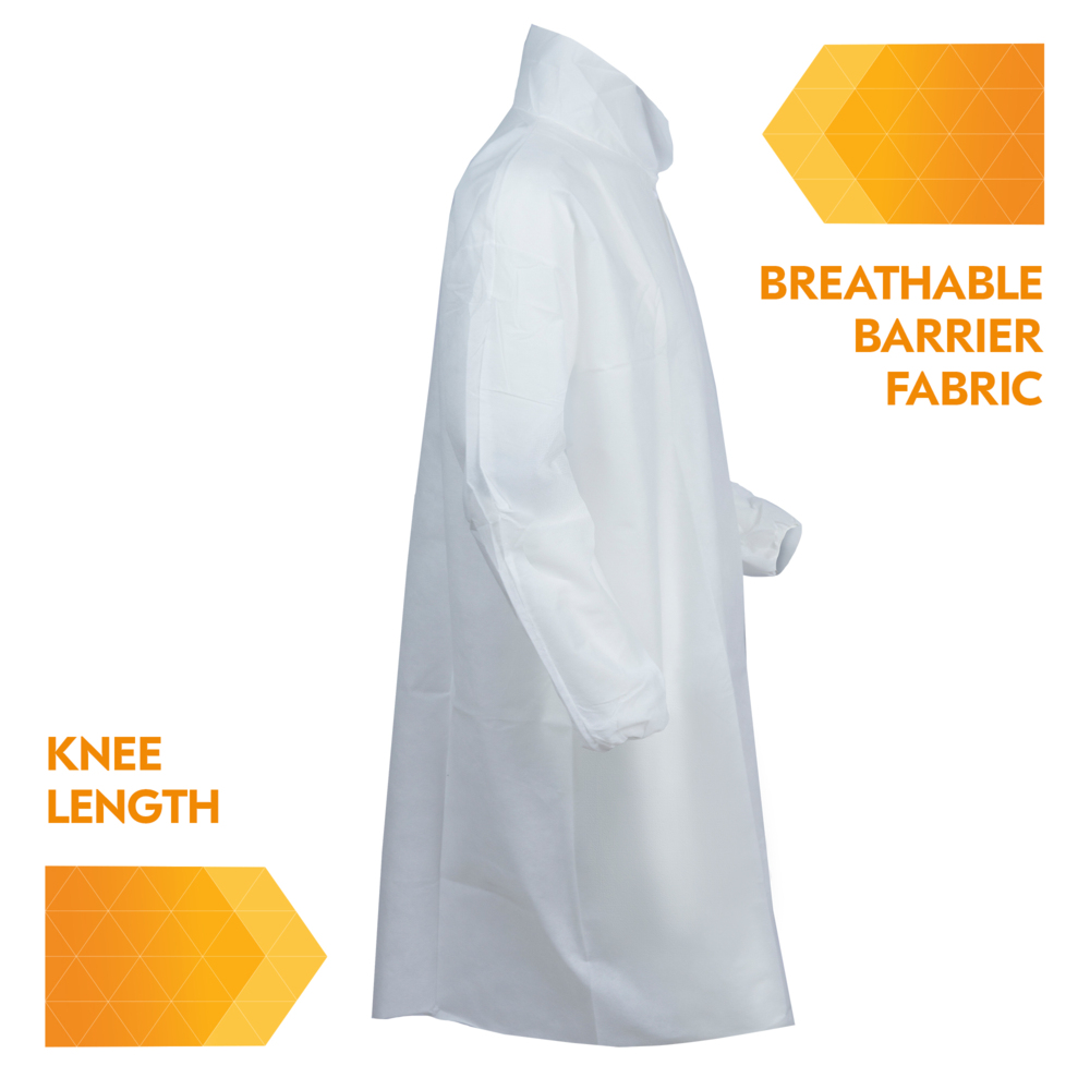 KleenGuard™ A10 Light Duty Lab Coat (40104), Snap Front, Elastic Wrists, Extra Large (XL), White, 50 Coats / Case - 40104