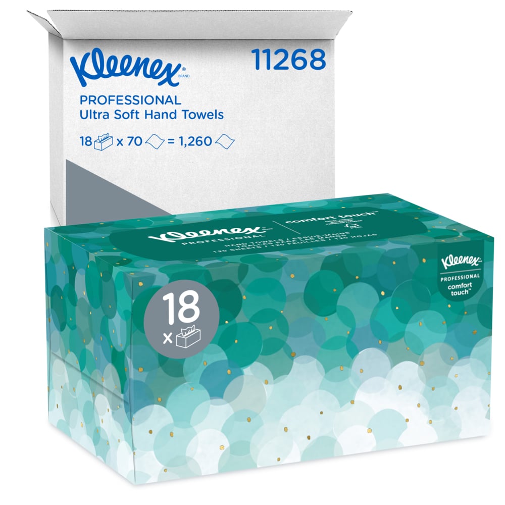 Kleenex® Hand Towels (11268), Ultra Soft and Absorbent, Pop-Up Box, White, (18 Boxes/Case, 70 Sheets/Box, 1,260 Sheets/Case) - 11268