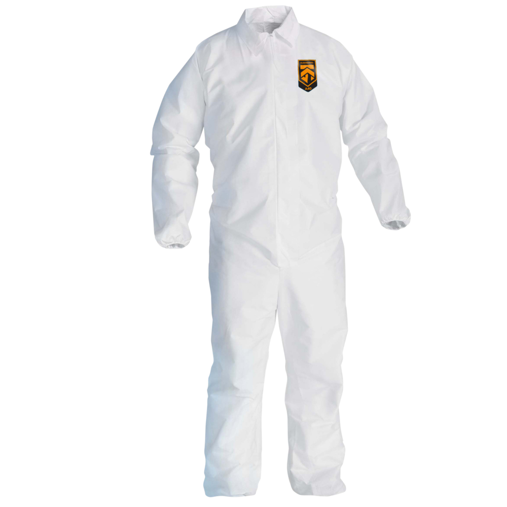 KleenGuard™ A40 Liquid & Particle Protection Coveralls (44313), Zipper Front, Elastic Wrists & Ankles, White, Large (Qty 25) - 44313