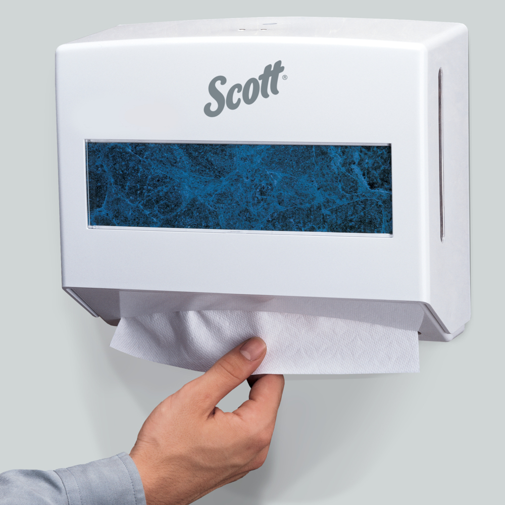 Distributrice d’essuie-mains en papier compacte Scottfold de Scott (09214), petite distributrice d’essuie-mains, blanche - 09214
