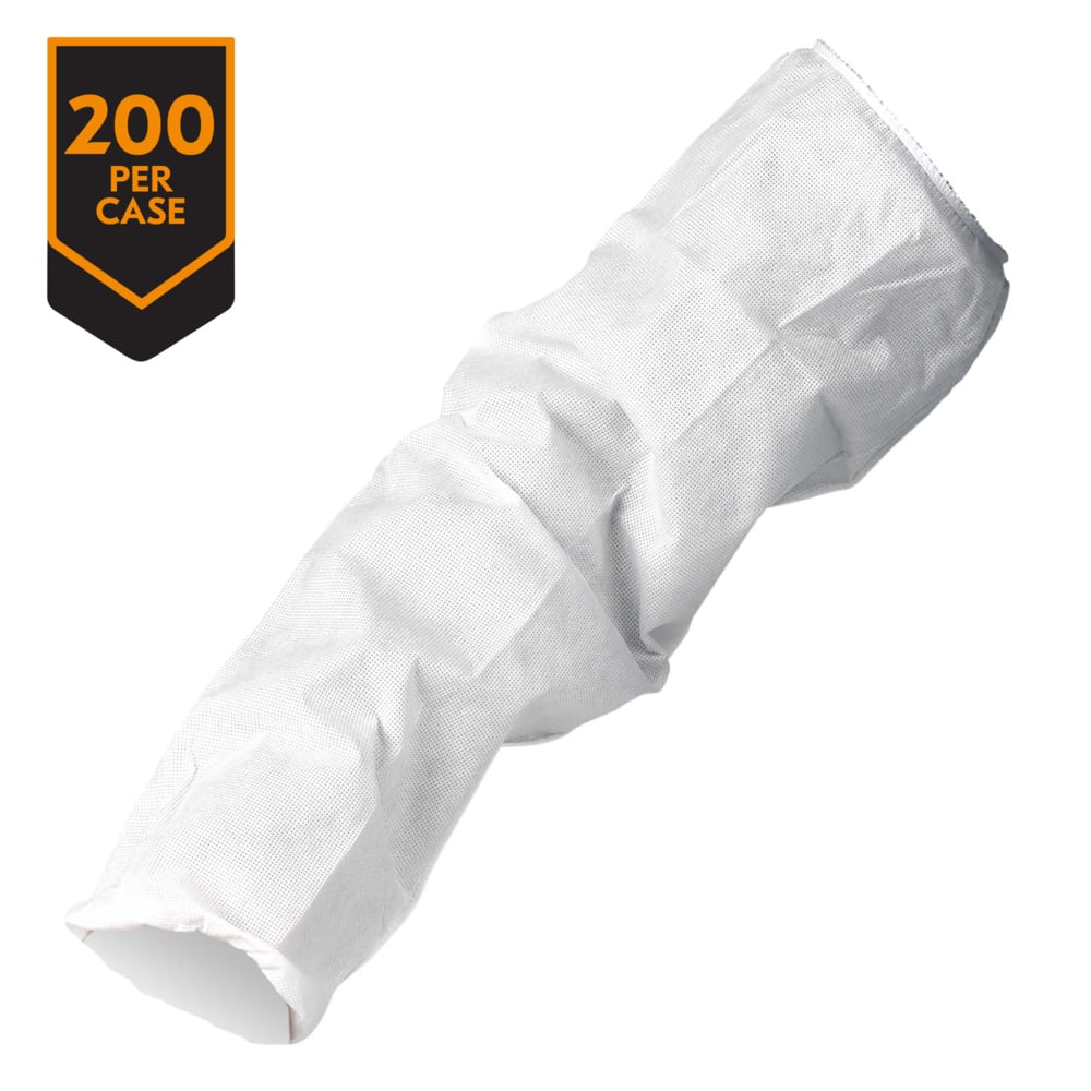 Protège-manches assurant une protection contre les particules et perméables à l'air Kleenguard A20 (36870), coutures bordées avec un biais, bandes élastiques dans le haut et aux poignets, longueur de 21 po, blanc, 200/caisse - 36870