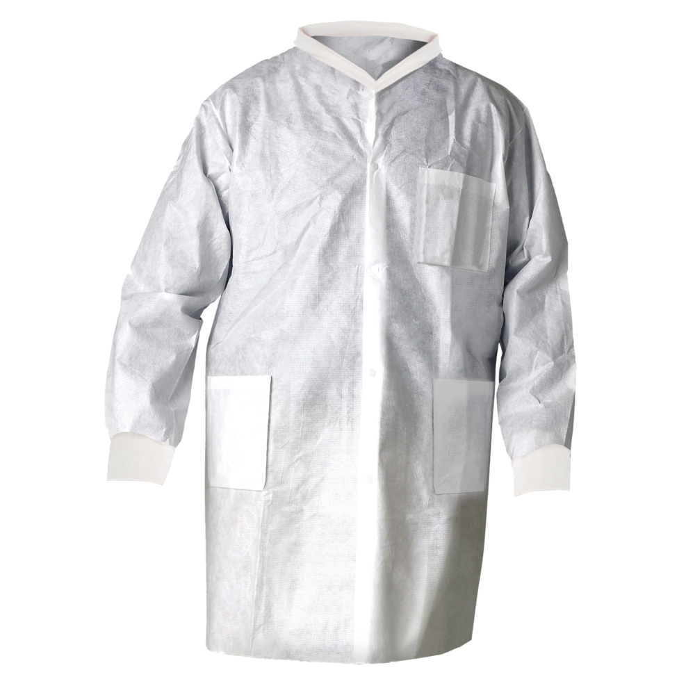 Sarrau de laboratoire certifié Kimtech A8 avec poignets en tricot (10020), tissu SMS protecteur à 3 couches, poignets et col en tricot, unisexe, blanc, petit, 25/caisse - 10020