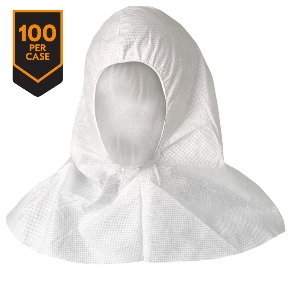 Capuchon de protection contre les particules et les éclaboussures perméable à l’air (36890), coutures surjetées, dispositif d’étanchéité faciale par bande élastique, une seul taille universelle, blanc, 100/caisse - 36890