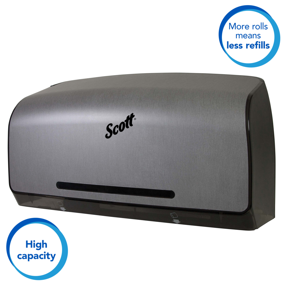 Scott® Pro Coreless Jumbo Roll Toilet Paper Dispenser (39732), Twin Roll, Stainless, 20.25" x 6.25" x 11.60" (Qty 1) - 39732