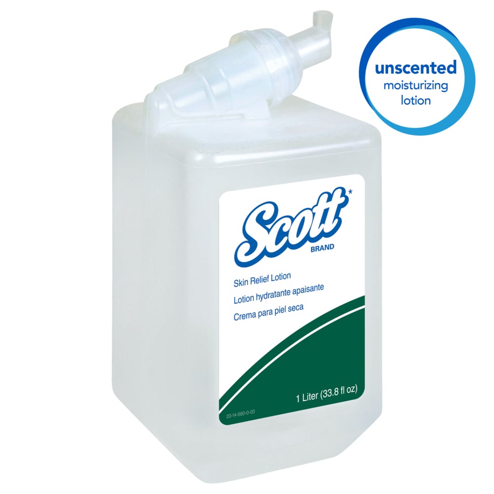 Scott® Skin Relief Lotion (35365), Fragrance Free, No Dye, Creamy Texture, White, 1.0 L Bottles, 6 Bottles / Case - 35365