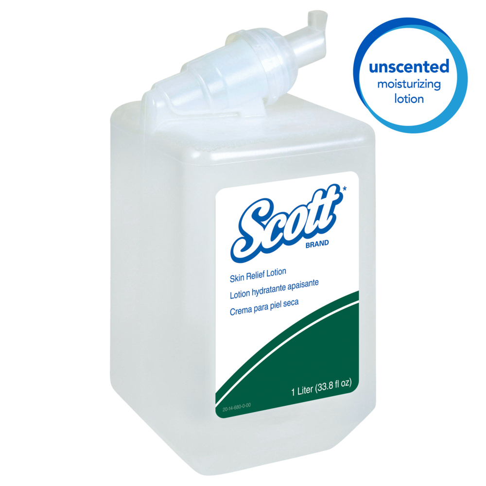 Scott® Skin Relief Lotion (35365), 1.0 L Manual Refills, White, Fresh Scent, (6 Bottles/Case) - 35365