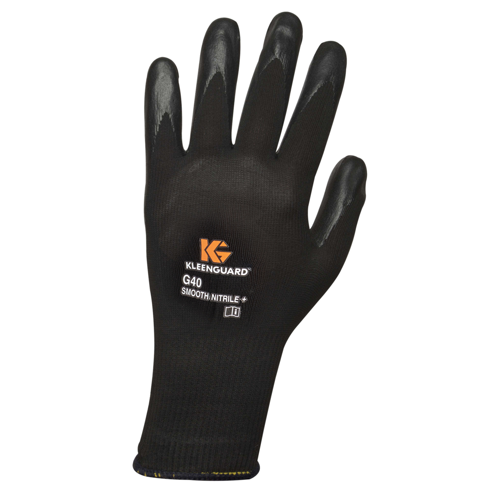 KleenGuard™ G40 Smooth Nitrile Coated Gloves (38428), Size 7.0 (Small), Seamless Knit Back, Level 3 Abrasion Rating, Black, 12 Pairs / Bag, 5 Bags / Case, 60 Pairs - 38428