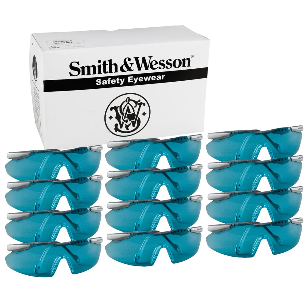 Smith & Wesson® Safety Glasses (19830), Magnum 3G Safety Eyewear, Teal Lenses with Platinum Frame, 12 Units / Case - 19830