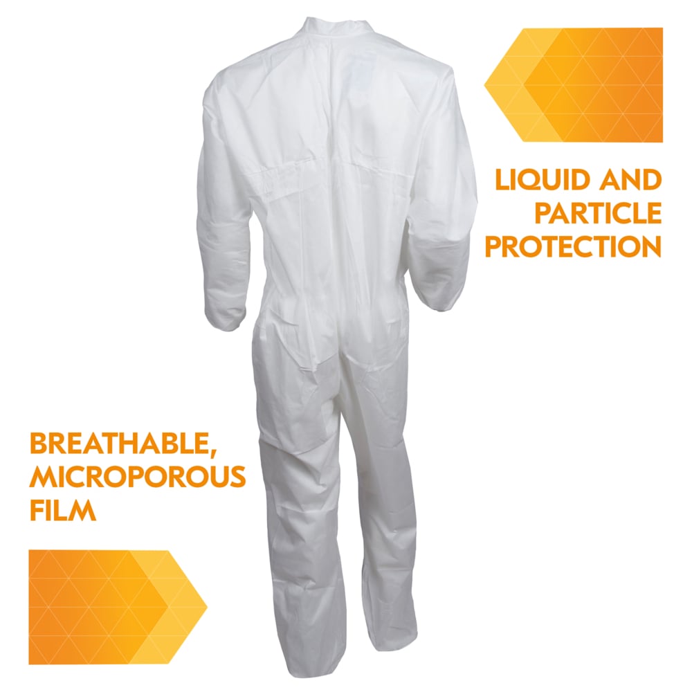 KleenGuard™ A40 Liquid & Particle Protection Coveralls (44302), Zipper Front, White, Medium (Qty 25) - 44302