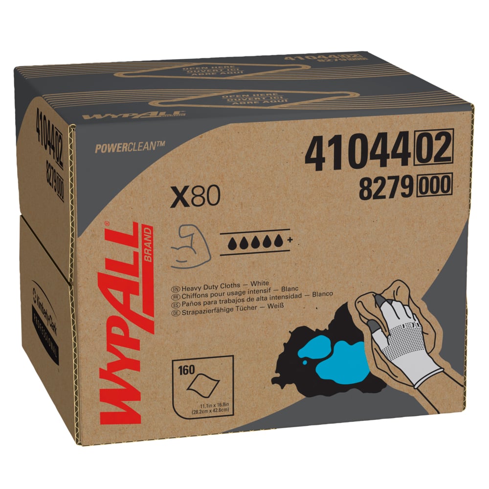 Chiffons robustes WypAll® X80 Power Clean (41044), boîte BRAG, blancs, 1 boîte avec 160 feuilles - 41044