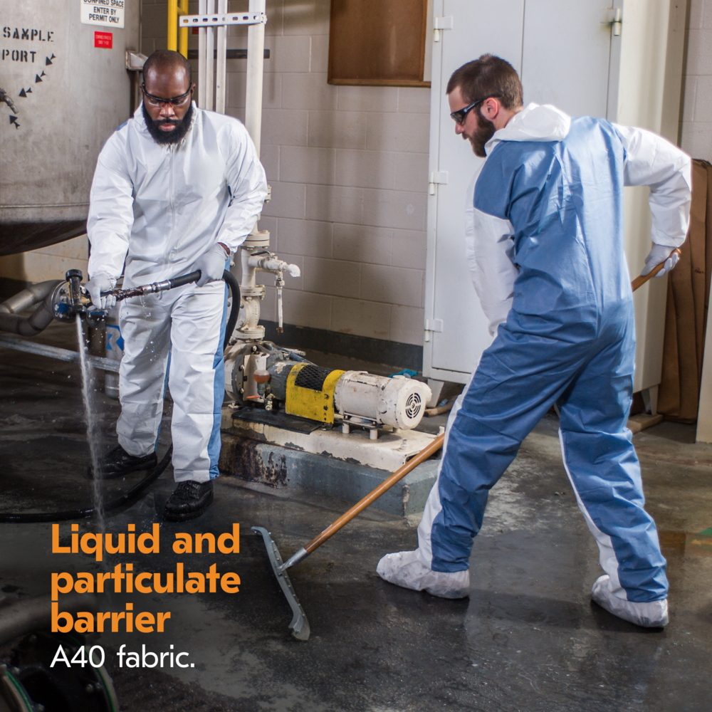 KleenGuard™ A40 Liquid & Particle Protection Coveralls (37164) with Blue Breathable Back, Zipper Front, Hood, Elastic Wrists & Ankles EWA, White, 2XL (Qty 25) - 37164