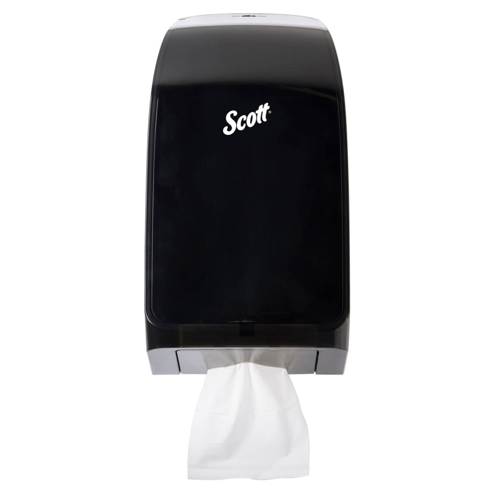 Distributrice de papier hygiénique Scott® (39728), noire, compatible avec le papier hygiénique Scott® et Cottonelle®, 7 po x 5,7 po x 13,3 po (qté 1);Distributrice de papier hygiénique Scott Control (39728), 7,0 po x 5,725 po x 13,339 po, pour papier hygiénique Scott Control et Cottonelle, noire, 1/caisse - 39728